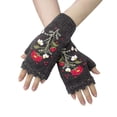 thumbnail image 1 of Women Gloves Winter Warmth Crochet Mittens Handmade Knitted Fingerless with Floral Embroidery Design for, 1 of 6