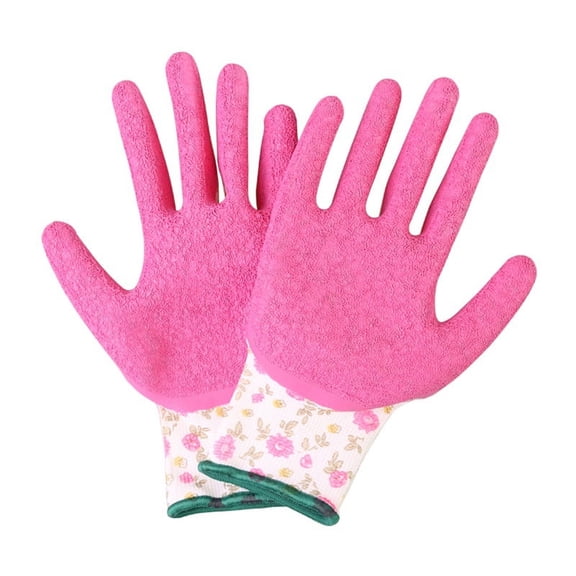 Women Gloves Work Printed Polyester Shell Pink Latex Crinkle Coating Work Safety Gloves For Work Protective ,Comfort and Durability