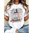 thumbnail image 1 of Women God Bless America Patriotic Cross Flag Graphic T-Shirt, 1 of 6