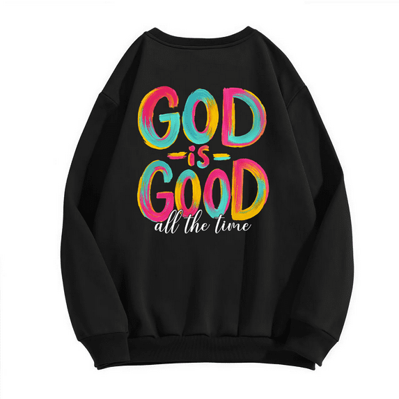 Women God Is Good Graphic Tee Airy Fit T Shirt Top Daily Wear Colorful Typography Design Versatile Style Suitable Round-neck long-sleeved Black S-3XL
