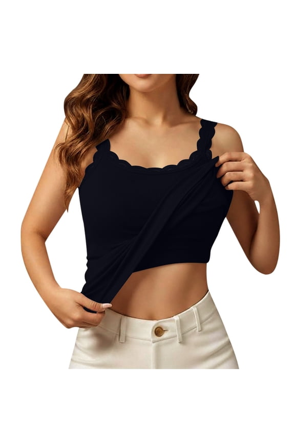 Women Going Out Summer Tank Tops Camisole Casual Ribbed with Built In Bra Support Undershirts,Black,One Size