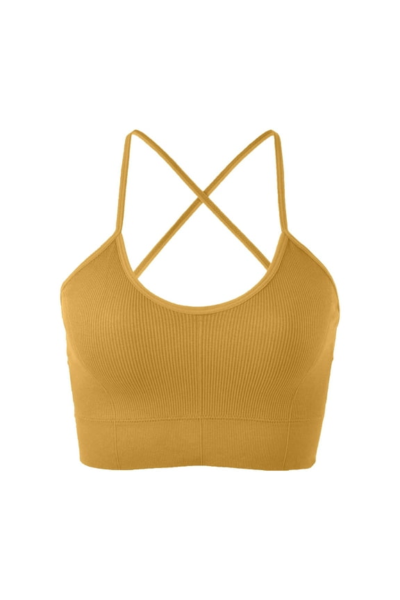 Women Going Out Summer Tank Tops Crossback Bustier without Spaghetti Straps Push Up Stretch Undershirts,Yellow,One Size