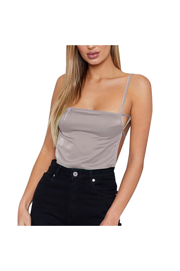 Women Going Out Summer Tank Tops Suspenders Backless Solid Color Bellyband Vest Undershirt,Pink,L