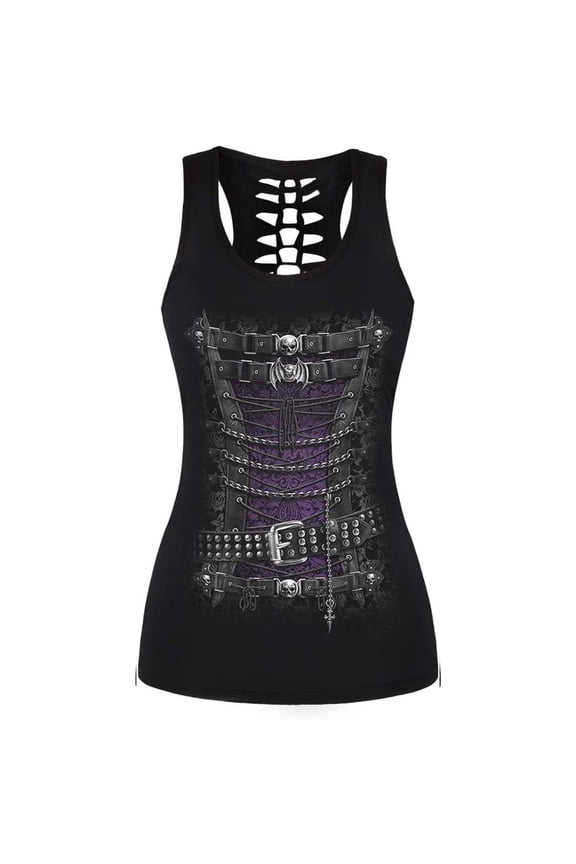 Women Going Out Tank Tops Crewneck Skull Print Tee Ribbed Sleeveless Casual Basic Undershirt