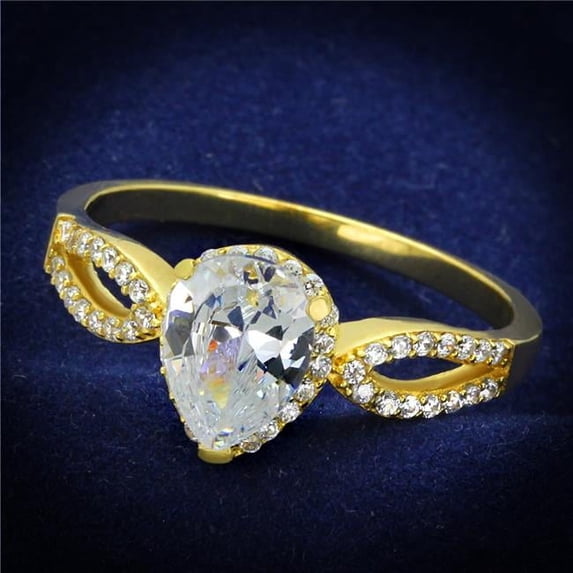 Women Gold 925 Sterling Silver Ring with AAA Grade CZ in Clear - Size 8
