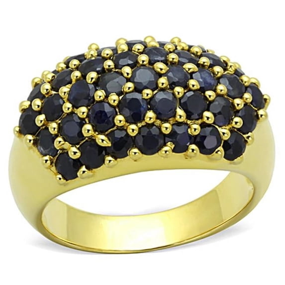 Women Gold 925 Sterling Silver Ring with AAA Grade CZ in Jet - Size 8