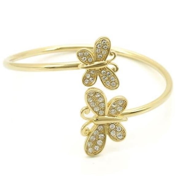 Women Gold Brass Bangle with Top Grade Crystal in Clear - 6.75 in.