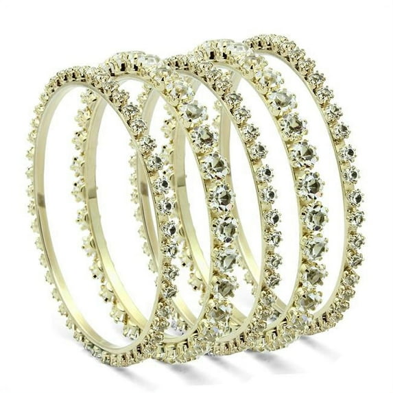 Women Gold Brass Bangle with Top Grade Crystal in Clear - 7.75 in.
