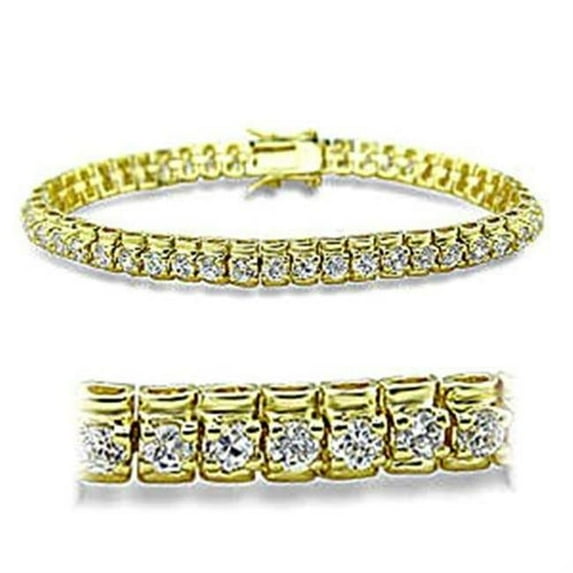 Women Gold Brass Bracelet with AAA Grade CZ in Clear - 7 in.