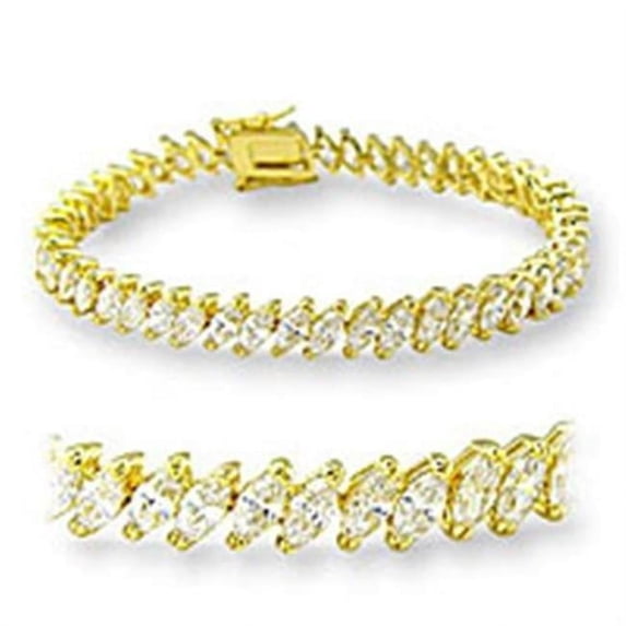Women Gold Brass Bracelet with AAA Grade CZ in Clear - 7 in.