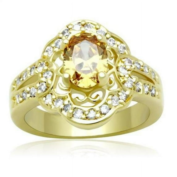 Women Gold Brass Ring with AAA Grade CZ in Champagne - Size 8