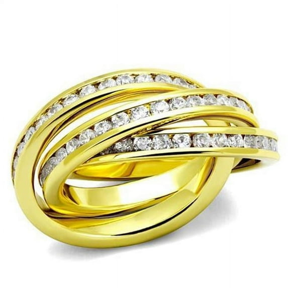 Women Gold Brass Ring with AAA Grade CZ in Clear - Size 6