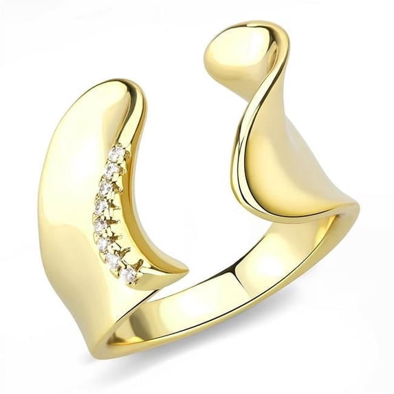 Women Gold Brass Ring with AAA Grade CZ in Clear - Size 9