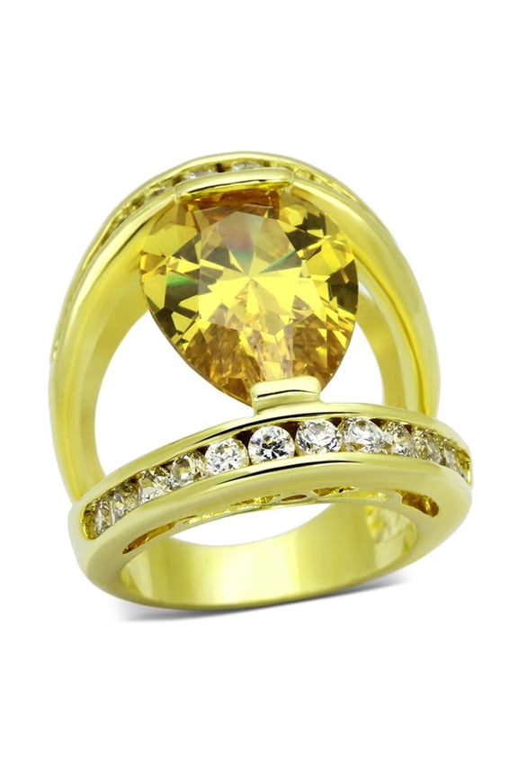 Women Gold Brass Ring with AAA Grade CZ in Topaz - Size 7