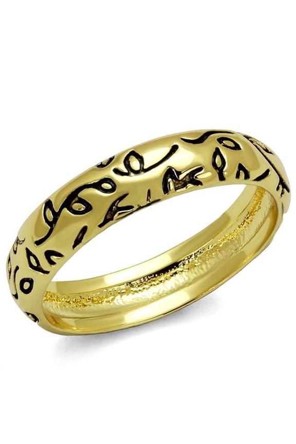 Women Gold Brass Ring with Epoxy in Jet - Size 7