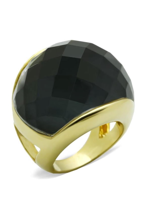 Women Gold Brass Ring with Precious Stone in White - Size 8