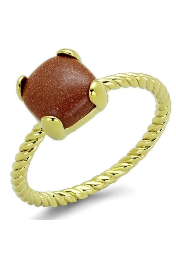 Women Gold Brass Ring with Synthetic in Brown - Size 8