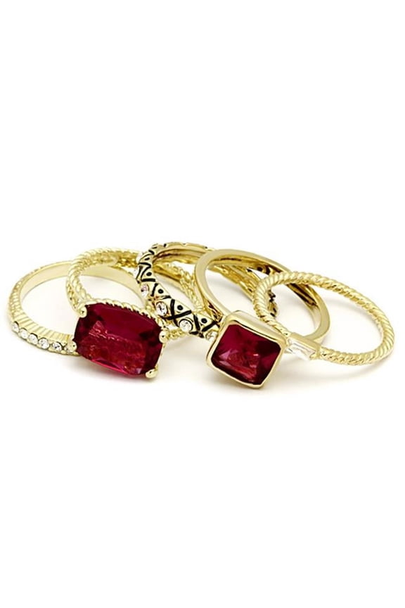 Women Gold Brass Ring with Synthetic in Ruby - Size 7