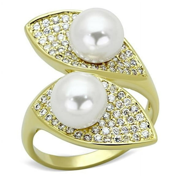Women Gold Brass Ring with Synthetic in White - Size 6