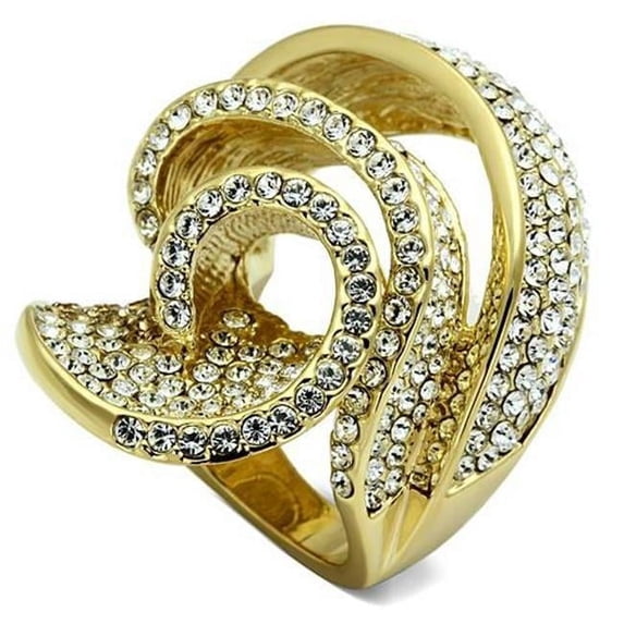 Women Gold Brass Ring with Top Grade Crystal in Light Smoked - Size 10
