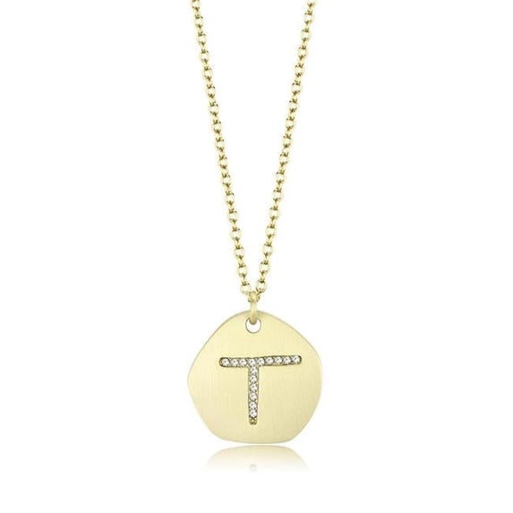 Women Gold & Brush Brass Chain Pendant with Top Grade Crystal in Clear - 16 in.