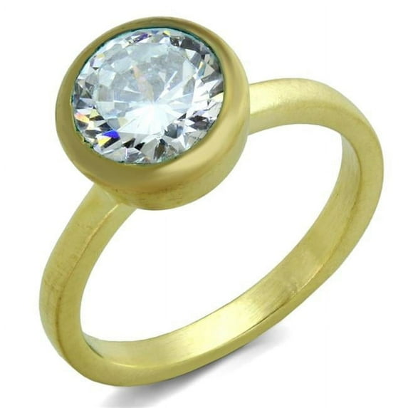 Women Gold & Brush Brass Ring with AAA Grade CZ in Clear - Size 6