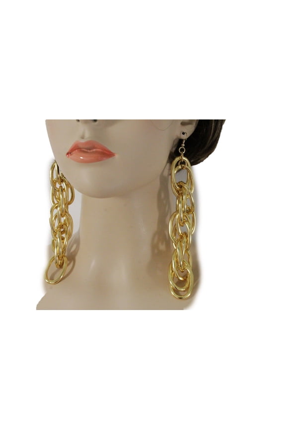 Women Gold Chunky Metal Chain Multi Link Hook Long Earrings Set Hip Hop Fashion