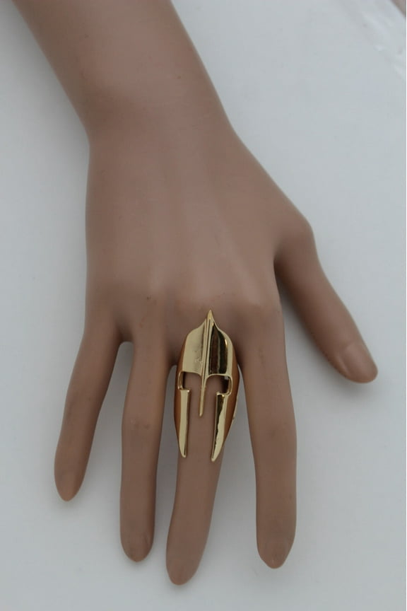 Women Gold Color Metal Fashion Jewelry Ring Fun Warrior War Face Helmet Size 7.5