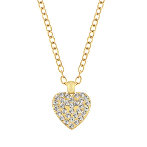 Women Gold Crystal rhinestone Heart Necklace Stainless Steel Statement Pendant Necklace - Heart-Crystal