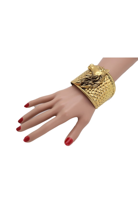 Women Gold Fashion Metal Cuff Bracelet Horse Rodeo Jewelry
