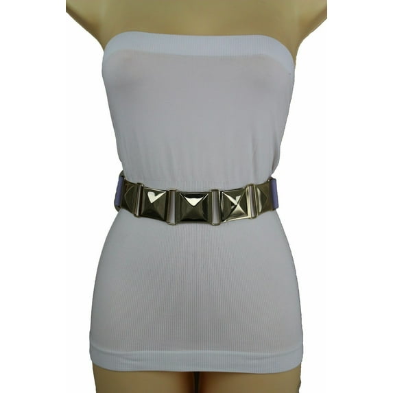 Women Gold Metal Belt Square Buckle Lavender Waistband Western Fashion Size S M