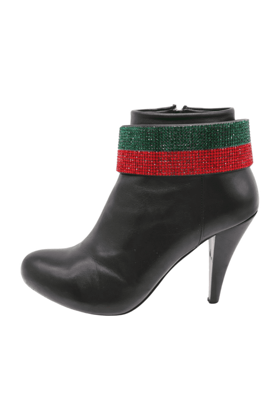 Women Gold Metal Boot Chain Bracelet Bling Shoe Green Red Band Wide Strap z036