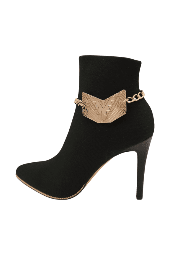 Women Gold Metal Boot Chain Bracelet Shoe Anklet Arrowhead Charm Ethnic Western Fashion SET z273 PAIR