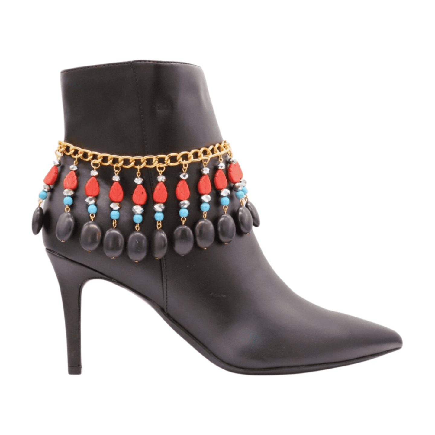 Women Gold Metal Boot Chain Bracelet Shoe Red Turquoise Beads Charm ...