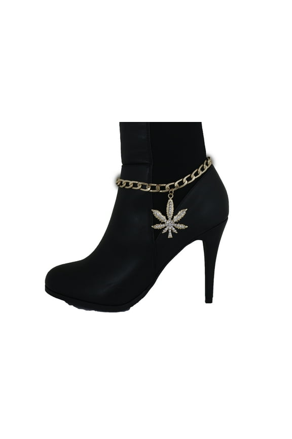 Women Gold Metal Boot Chain Pot Leaf Bracelet Shoe Weed Bling Charm