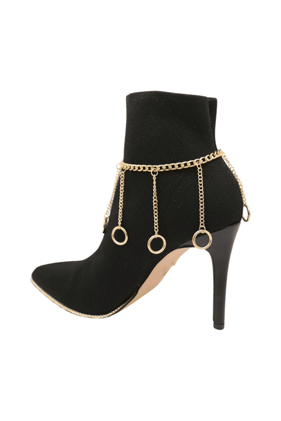 Women Gold Metal Chain Boot Bracelet Anklet Shoe Ring Charms Fashion Jewelry