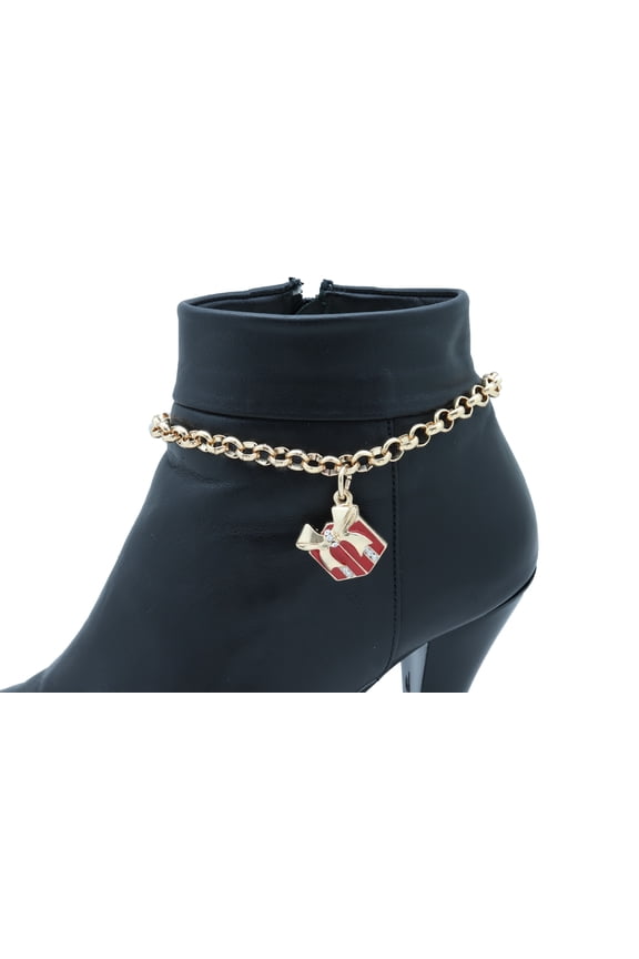 Women Gold Metal Chain Boot Bracelet Shoe Bling Red Gift Present Charm Christmas
