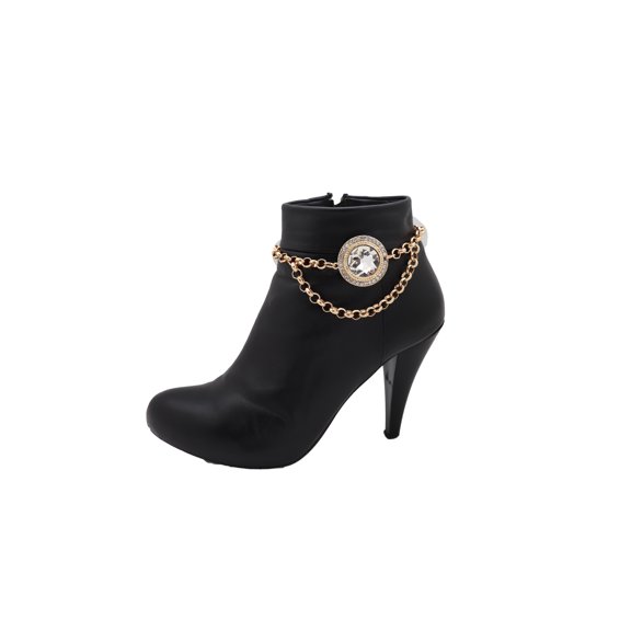 Women Gold Metal Chain Boot Bracelet Shoe Charm Bead Anklet