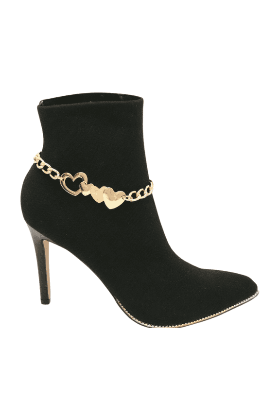 Women Gold Metal Chain Boot Bracelet Shoe Heart Charm Fashion Jewelry