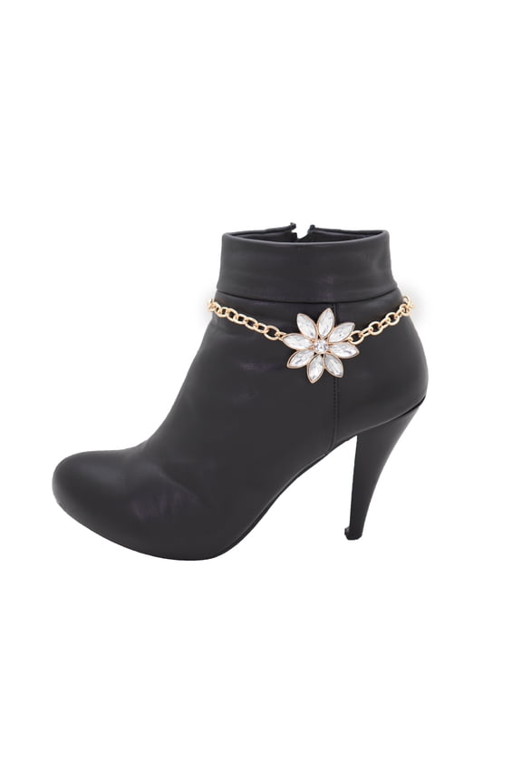 Women Gold Metal Chain Boot Bracelet Shoe Silver Flower Charm