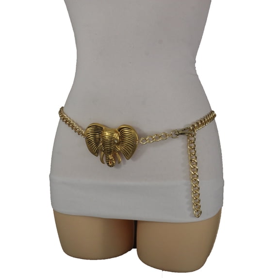 Women Gold Metal Chain Fashion Belt Hip Waist African Elephant Buckle XS S M