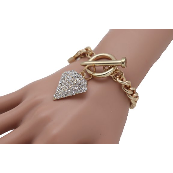 Women Gold Metal Chain Fashion Jewelry Bracelet Diamond Charm