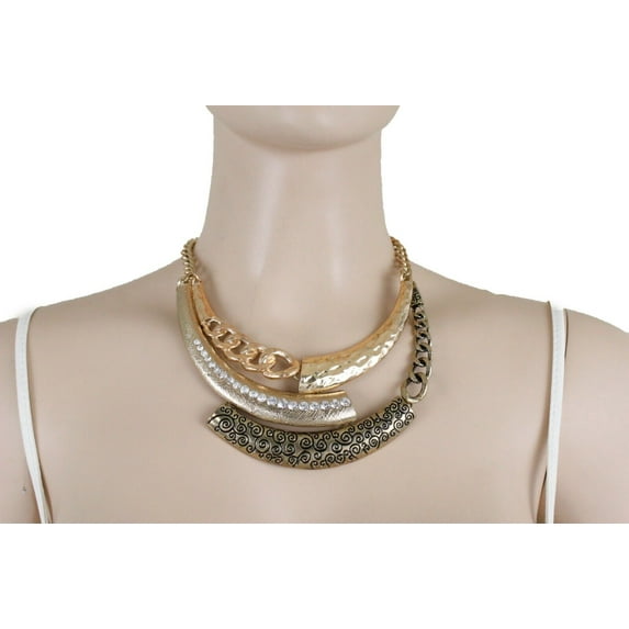 Women Gold Metal Chain Retro Fashion Jewelry Set Necklace Avant Garde Stylish