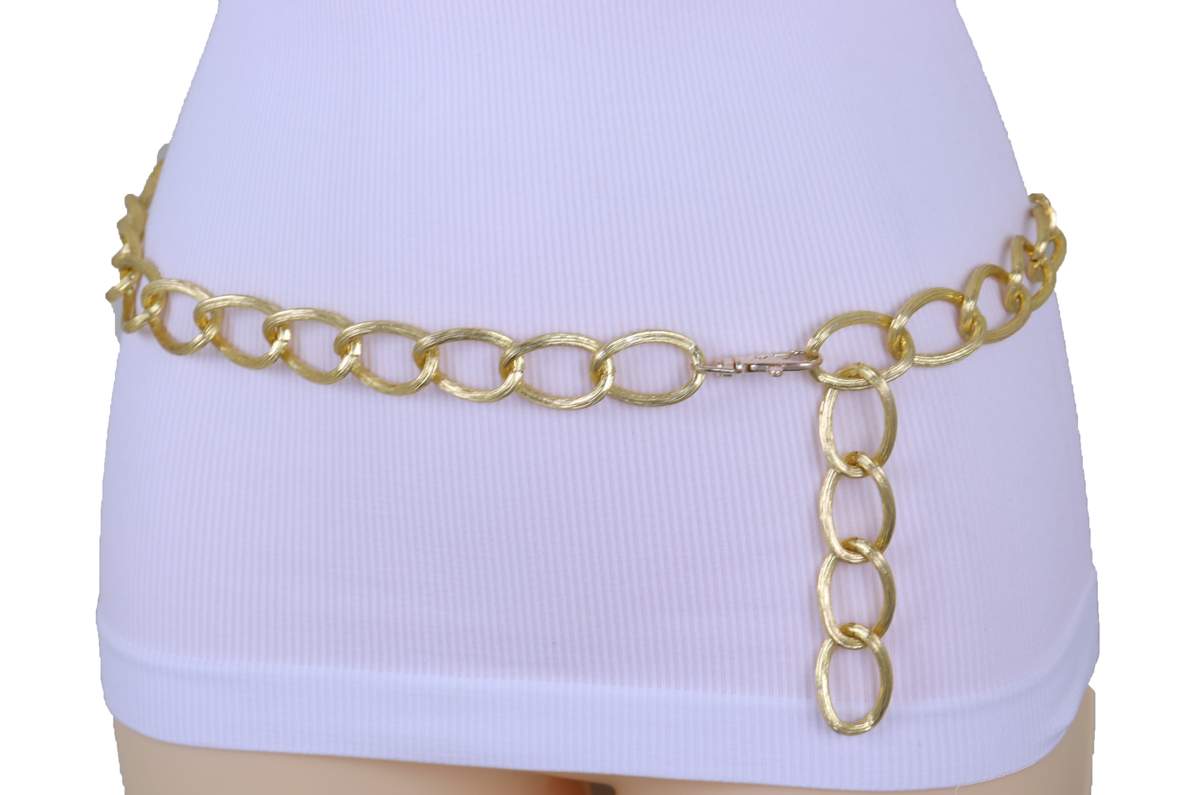 Women Gold Metal Chain Textured Link Belt Hip Waist XS S M  display picture 1