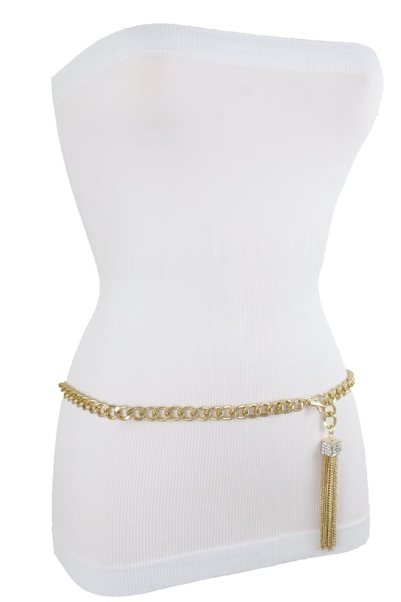 Women Gold Metal Chain Waistband Waist Hip Belt Tassel Fringe Charm Plus XL XXL