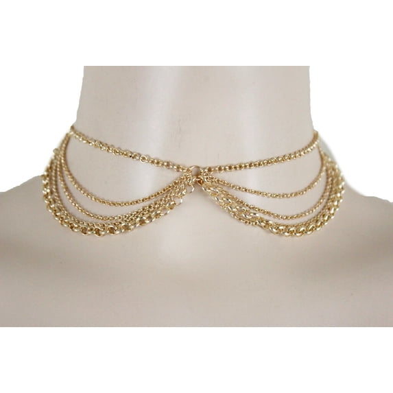 Women Gold Metal Chain Wave Strands Jewelry Necklace Pendant Cute Outfit Look