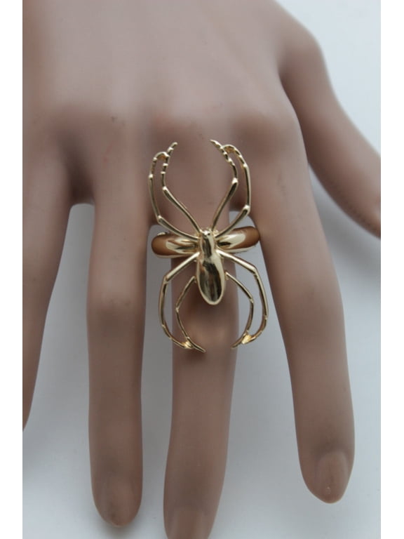 Women Gold Metal Fashion Jewelry Ring Elastic Band One Size Big Spider Insect