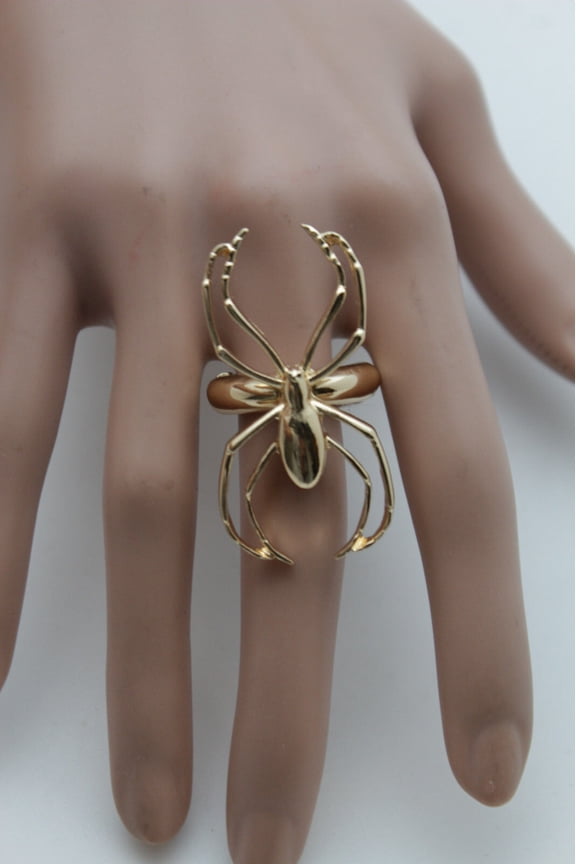 Women Gold Metal Fashion Jewelry Ring Elastic Band One Size Big Spider Insect