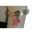 thumbnail image 1 of Women Gold Metal Feather Cuff Upper Arm Artsy Bracelet Arrow Pink Fringes Tassel, 1 of 1