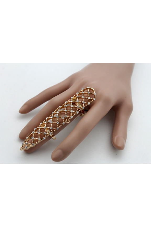 Women Gold Metal Finger Ring Trendy Fashion Jewelry Long Nail Tip Silver Bling